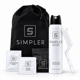 Men's full coverage hair color box by Simpler Hair Color with a variety of shades in a colorful box.