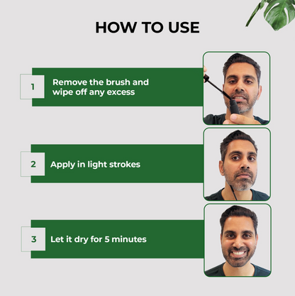 Step-by-step guide image showing how to use SIMPLER HAIR COLOR Touch for instant hair, beard, and brow coloring.