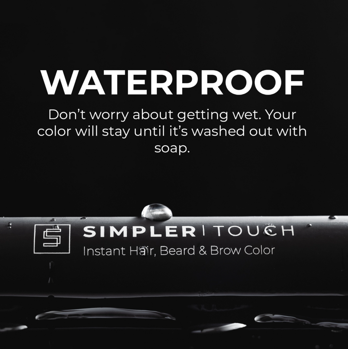 Waterproof touch-up pen for hair, beard, and eyebrows by SIMPLER HAIR COLOR, featuring a sleek design for quick, precise color application.