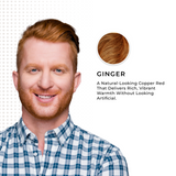 Full coverage ginger hair color box by Simpler Hair Color, featuring a model with vibrant ginger hair.