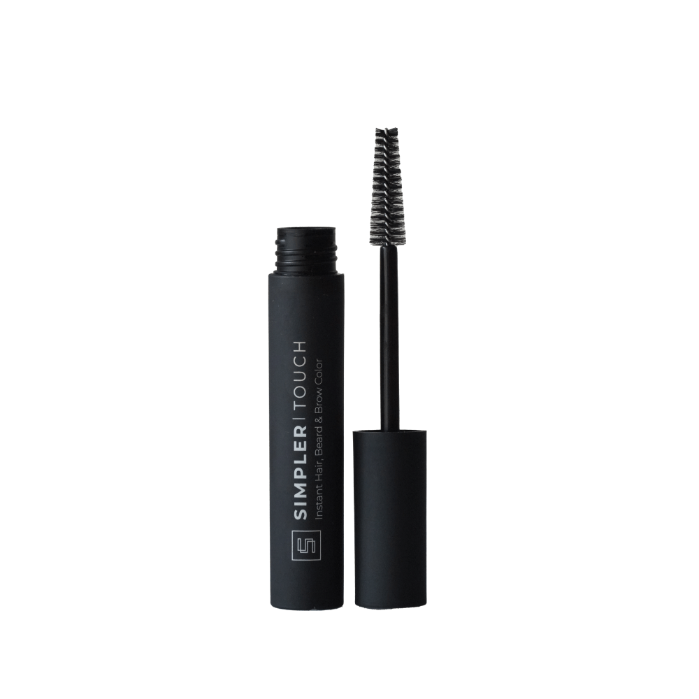 Simpler Touch SIMPLER HAIR COLOR instant hair, beard, and brow color in a compact bottle with a brush applicator.