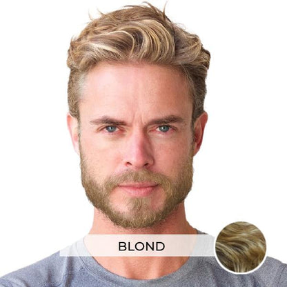 Blonde woman with full coverage hair color using Simpler Hair Color box, showcasing vibrant and even blonde hair.