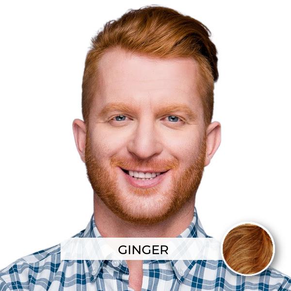 Full coverage ginger hair color box by Simpler Hair Color, featuring a model with vibrant ginger hair.